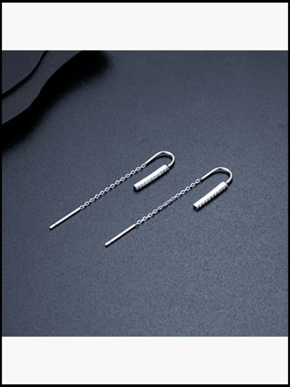 Sterling Silver Bar Threader Earrings Dangle CZ Chain Drop Tassel